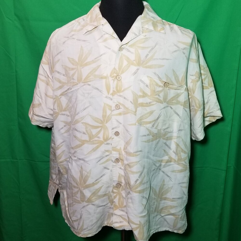 Joe Marlin Hawaiian Style Leaves Button Up Short‎ Sleeve Shirt Mens XL Aloha